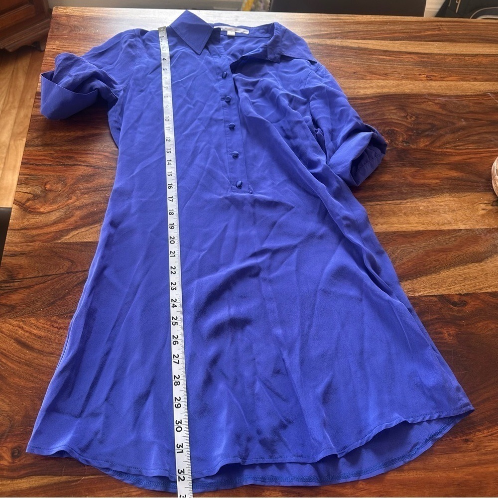 Jenny Han Royal Blue 100% Silk Roll Tab Sleeve Tunic Blouse Small Natural Fiber - Picture 9 of 10